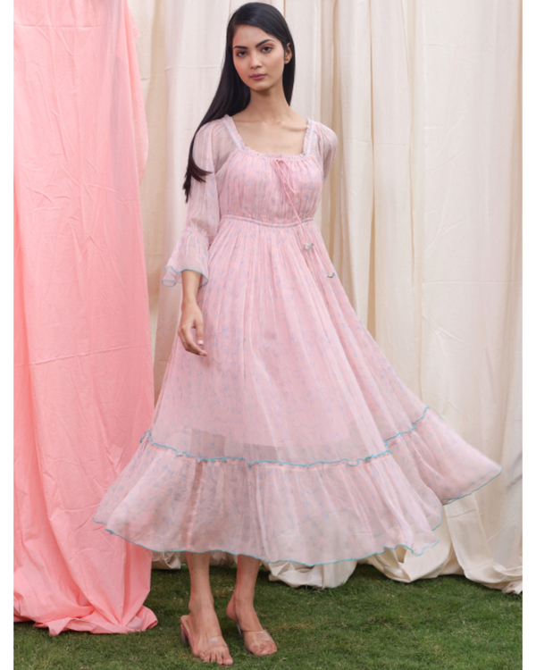 Light pink flared chiffon dress 1