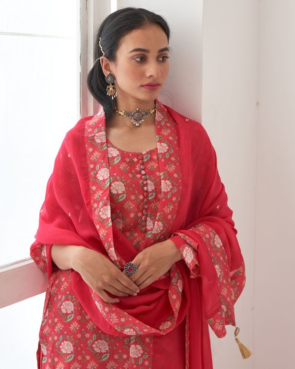 Hot pink digital printed kurta sharara set - set of three 1