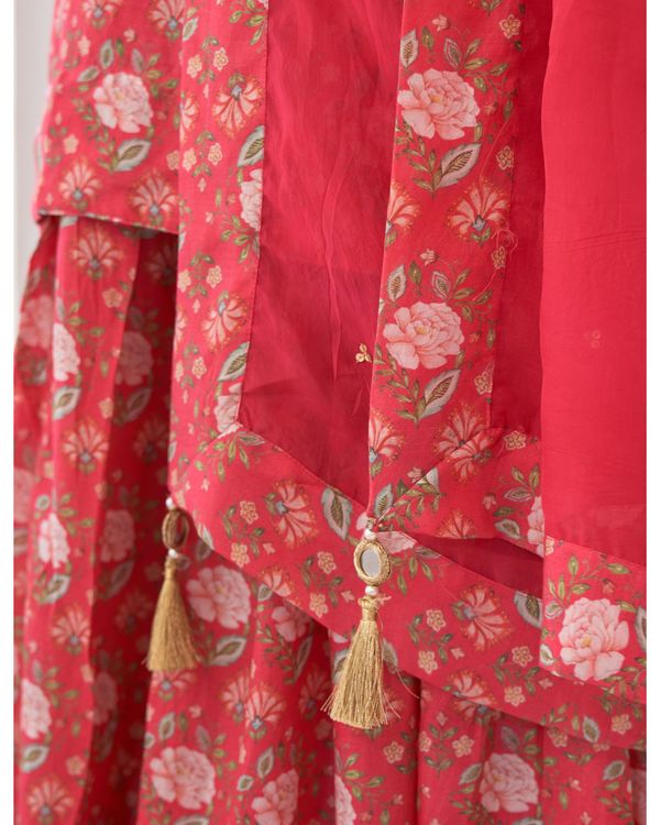 Hot pink digital printed kurta sharara set - set of three 3