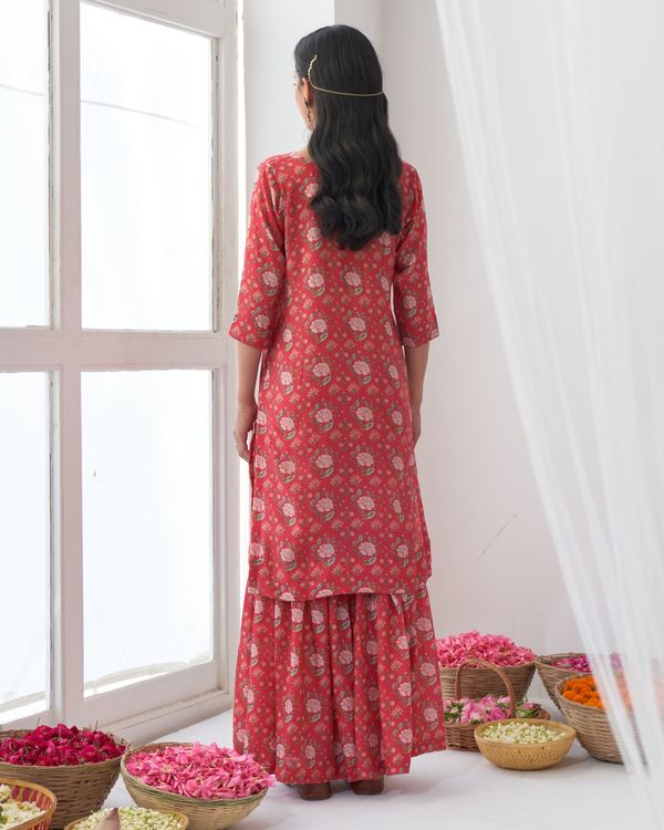 Hot pink digital printed kurta sharara set - set of two 1