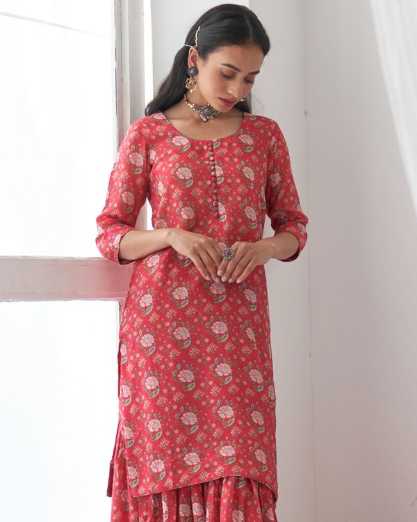 Hot pink digital printed kurta sharara set - set of two 2