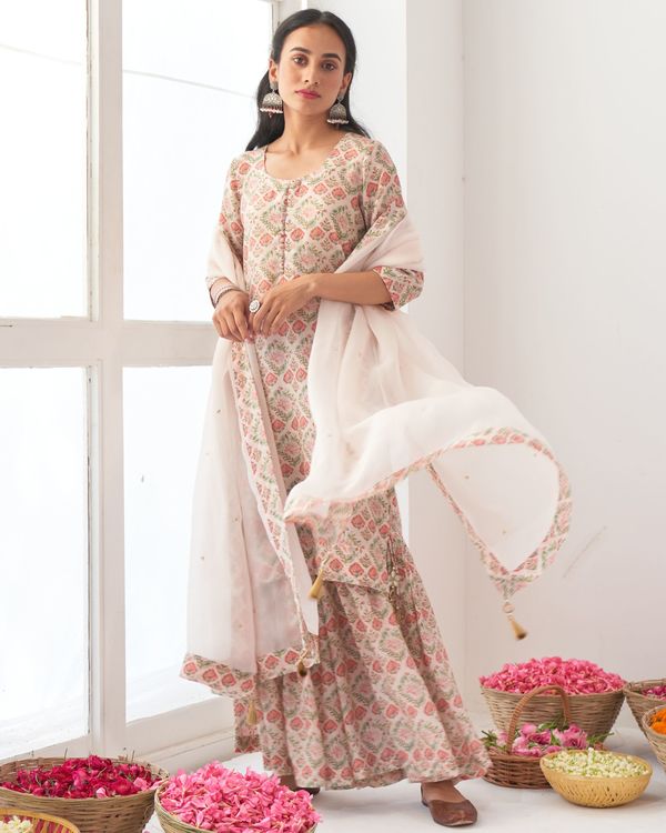 Ivory digital printed kurta sharara set - set of three 1