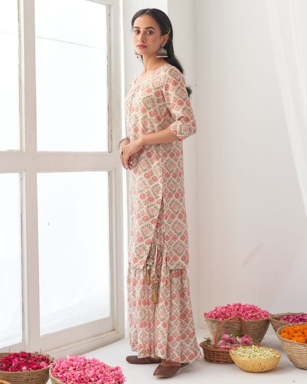 Ivory digital printed kurta sharara set - set of two 2