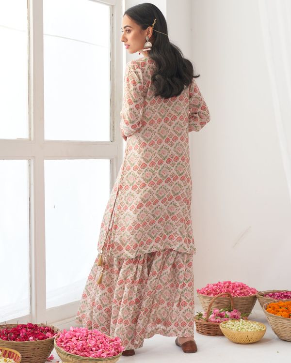 Ivory digital printed kurta sharara set - set of two 3