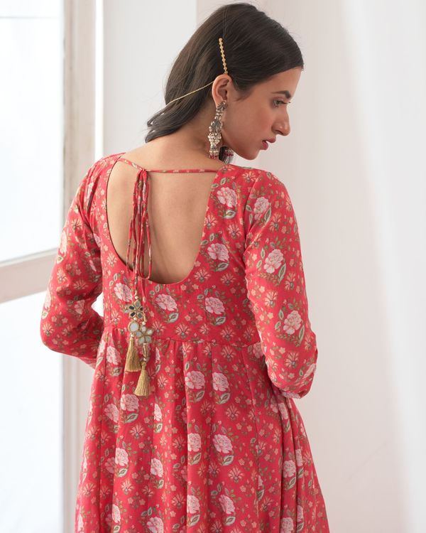 Hot pink printed anarkali set - set of two 1