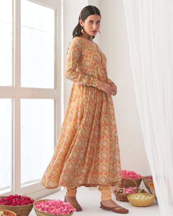 Yellow printed anarkali set - set of two 1
