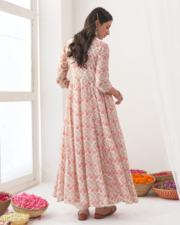 Ivory printed embroidered anarkali set - set of two 1