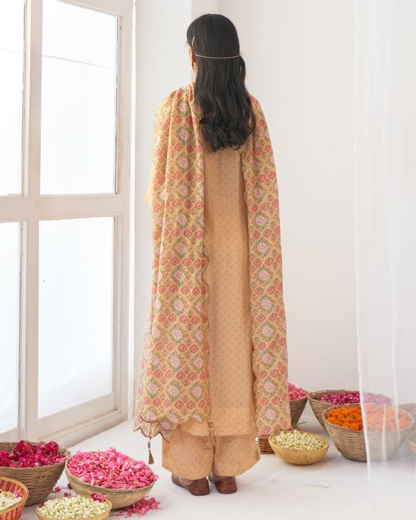 Yellow dot printed kurta set - set of three 1