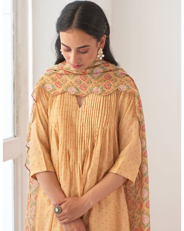 Yellow dot printed kurta set - set of three 2