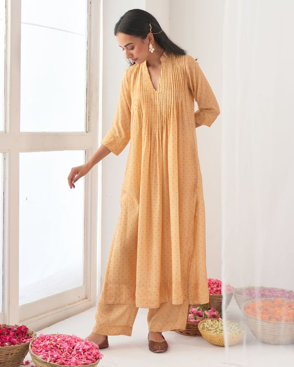 Yellow dot printed kurta set - set of two 1