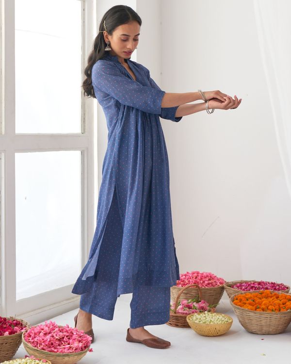 Blue dot printed kurta set - set of two 3