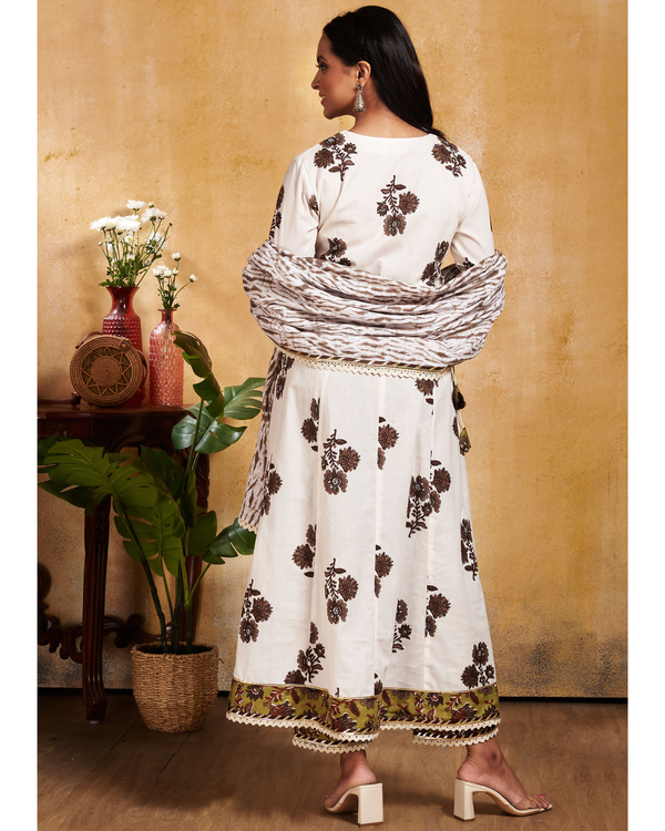 Ivory and brown floral printed suit set - set of three 1