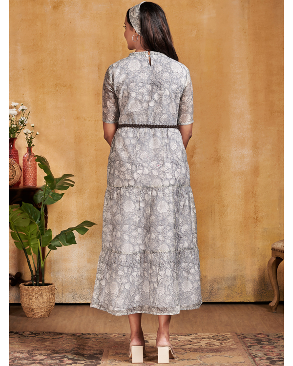 Grey floral midi dress 1