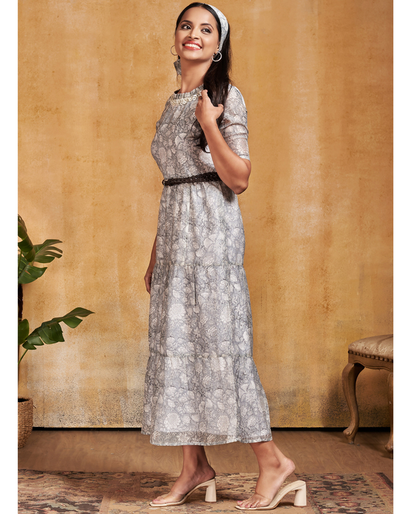 Grey floral midi dress 3