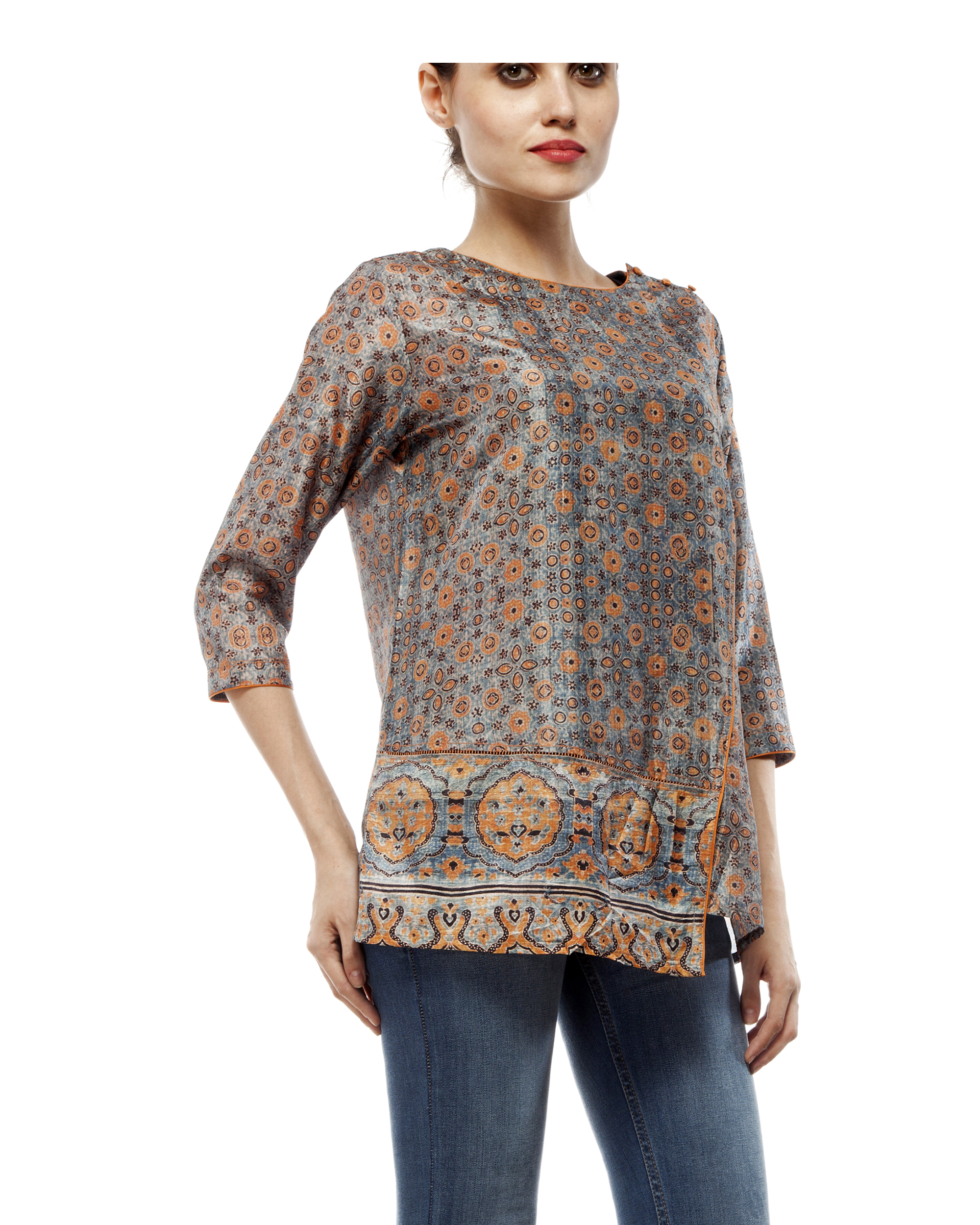 Ajrakh print short tunic by Divyam Mehta | The Secret Label