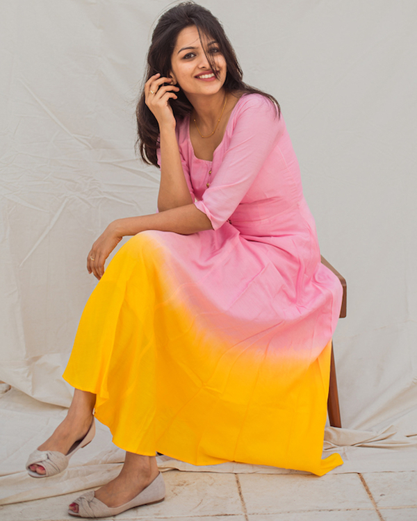 Pink and yellow ombre fit & flare dress 2