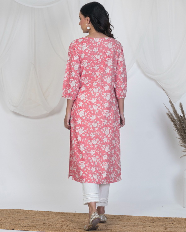 Pink puff sleeve spring kurta 1