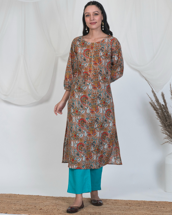 Hazel brown puff sleeve spring kurta 3