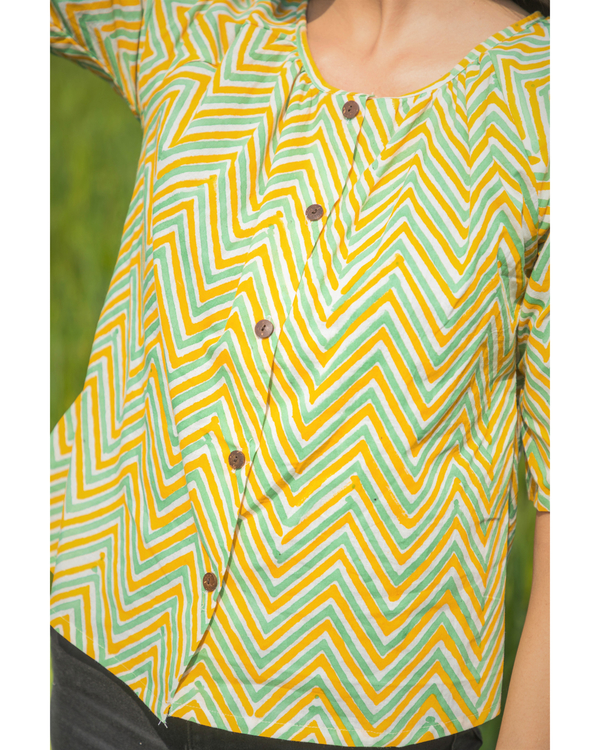 Green handblock printed cotton crop top 3