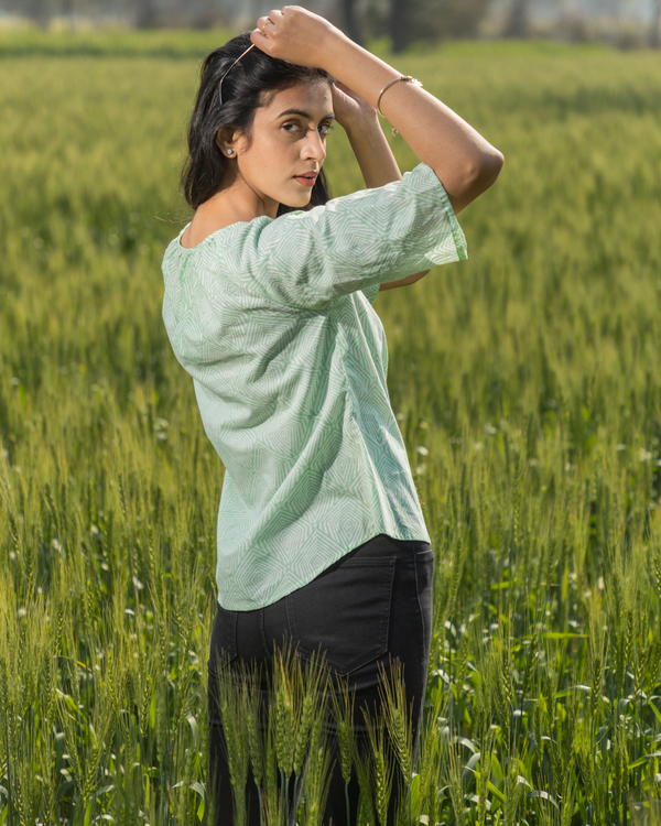 Pastel green handblock printed cotton crop top 3
