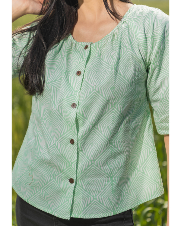 Pastel green handblock printed cotton crop top 1