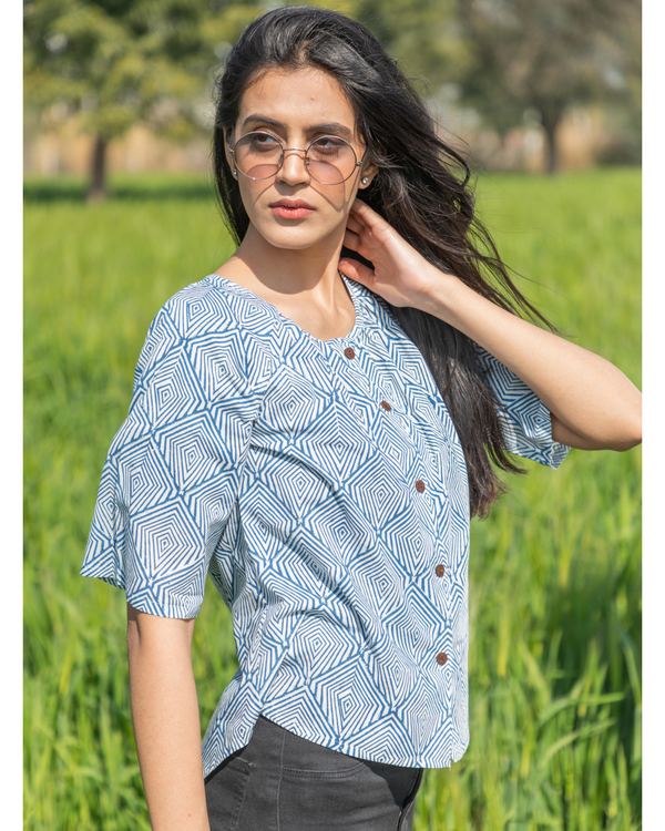 Mint blue handblock printed cotton crop top 2