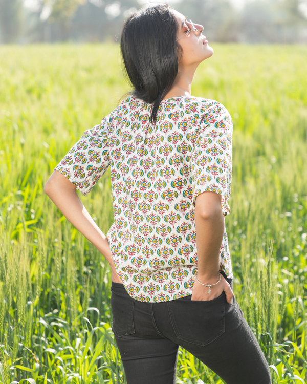 White handblock printed cotton crop top 3