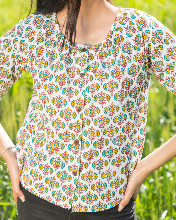 White handblock printed cotton crop top 1