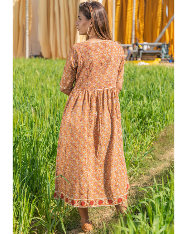 Rusty orange handblock printed cotton dress 3
