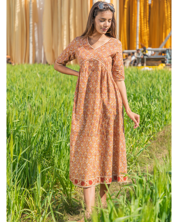 Rusty orange handblock printed cotton dress 2
