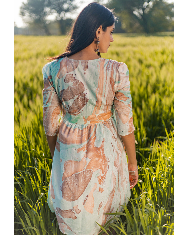 Blue marble printed cotton dress 3