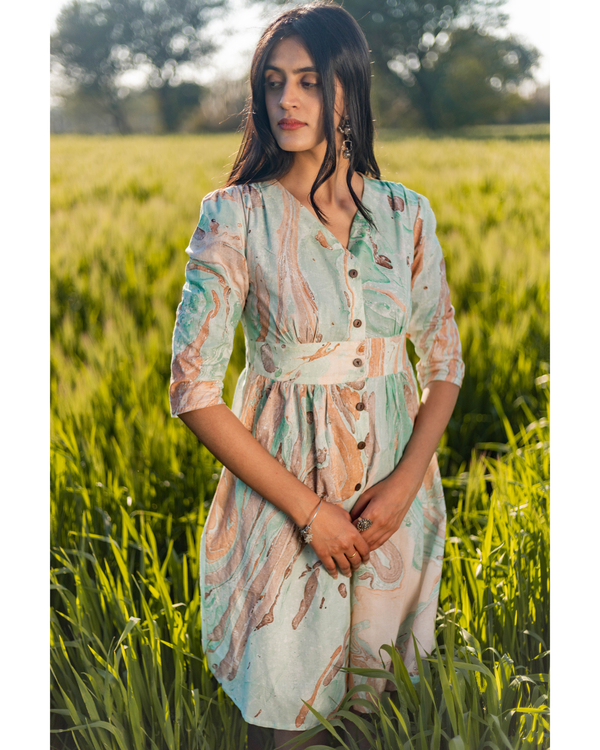Blue marble printed cotton dress 2