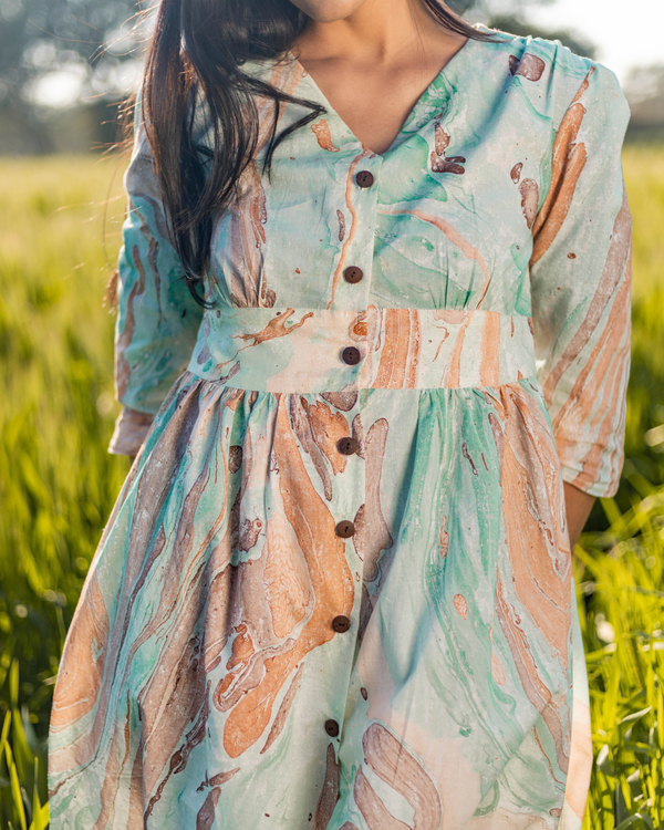 Blue marble printed cotton dress 1