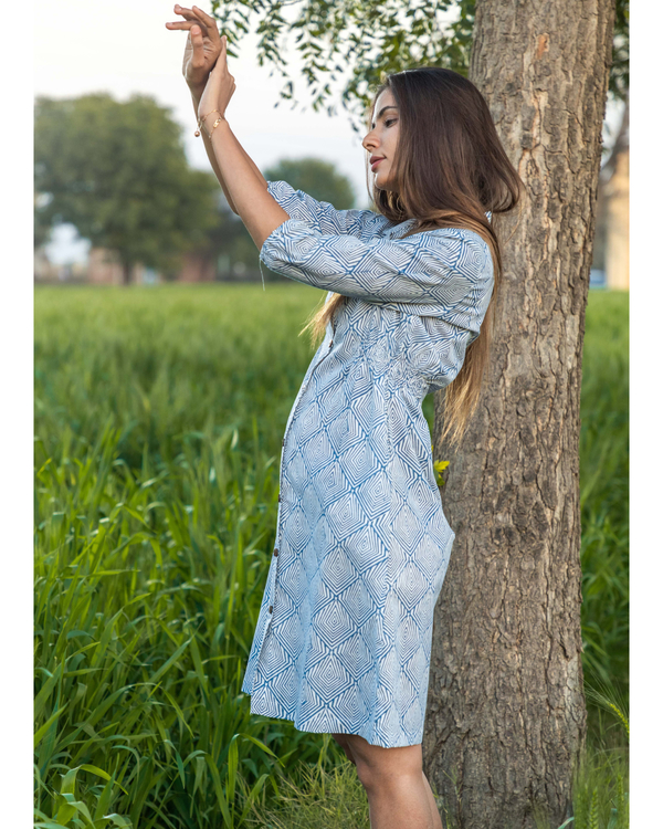 Light Blue Handblock Printed Cotton Dress By Sooti Syahi The Secret Label