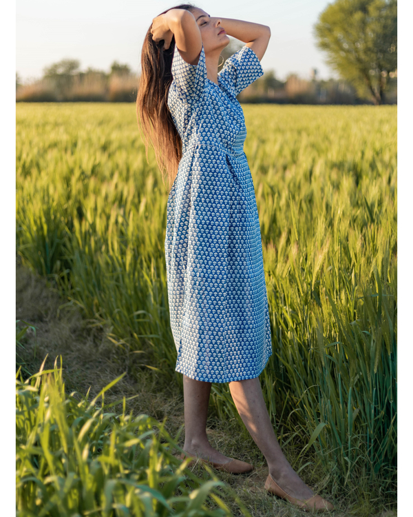 Sea blue handblock printed cotton dress 2