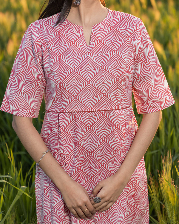 Rush Red handblock printed cotton dress 1