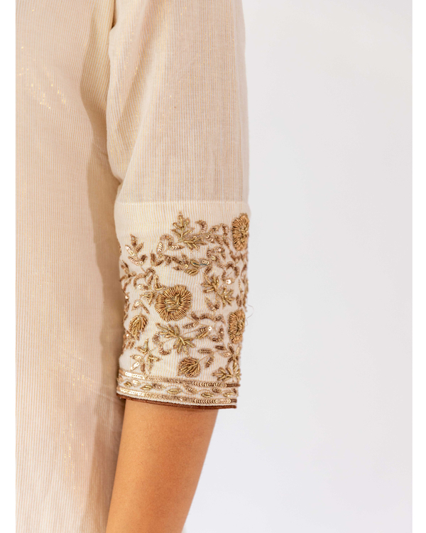Ivory embroidered lurex cotton kurta 1