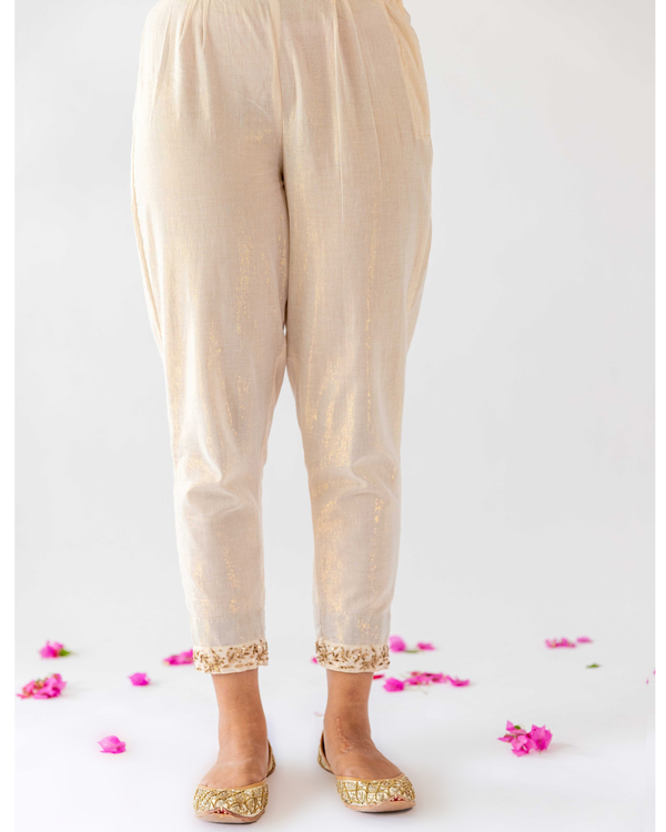 Ivory embroidered lurex cotton straight pants 2