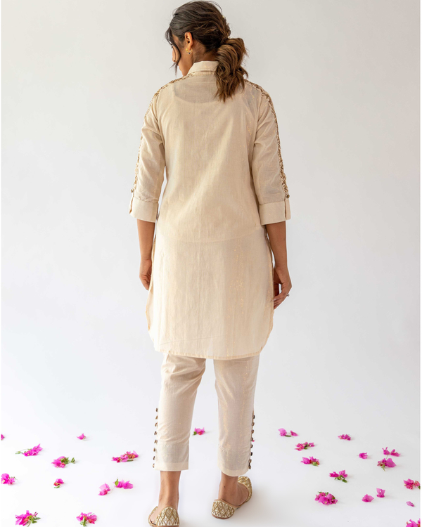 Ivory long shirt kurta and pant set with inner - set of three 3