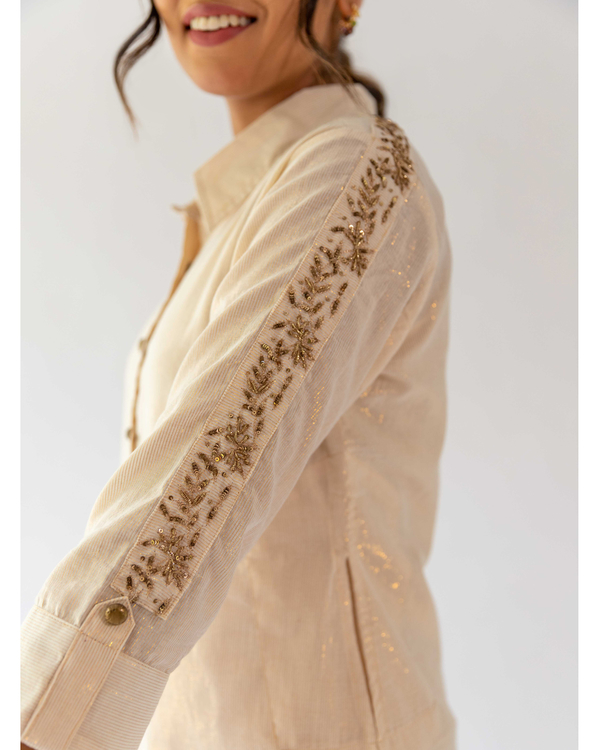 Ivory long shirt kurta and pant set with inner - set of three 1