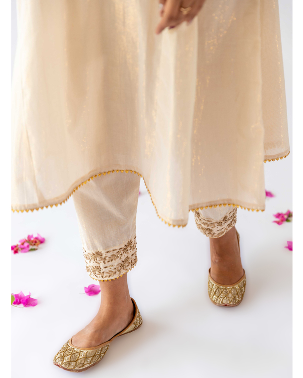Ivory a-line kurta and pant set with inner - set of three 3