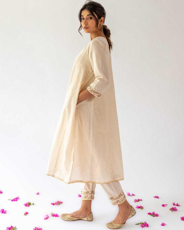 Ivory a-line kurta and pant set with inner - set of three 2