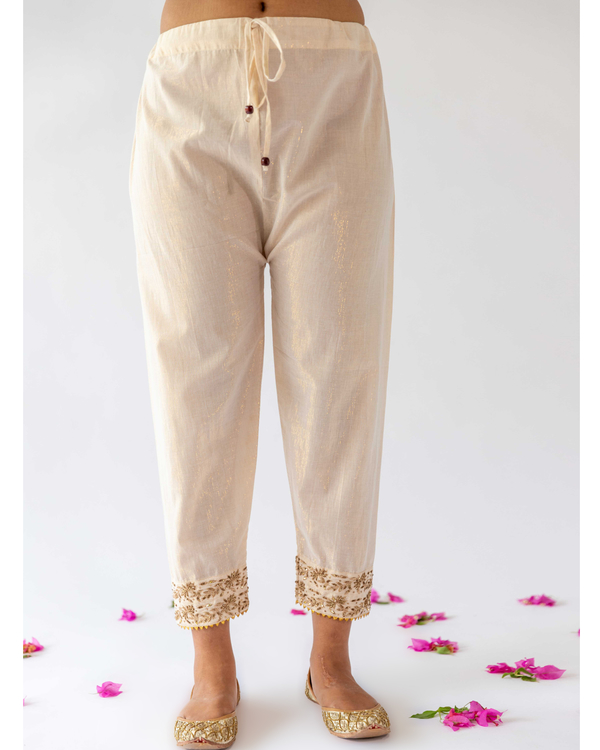 Ivory loose pants with embroidery 2