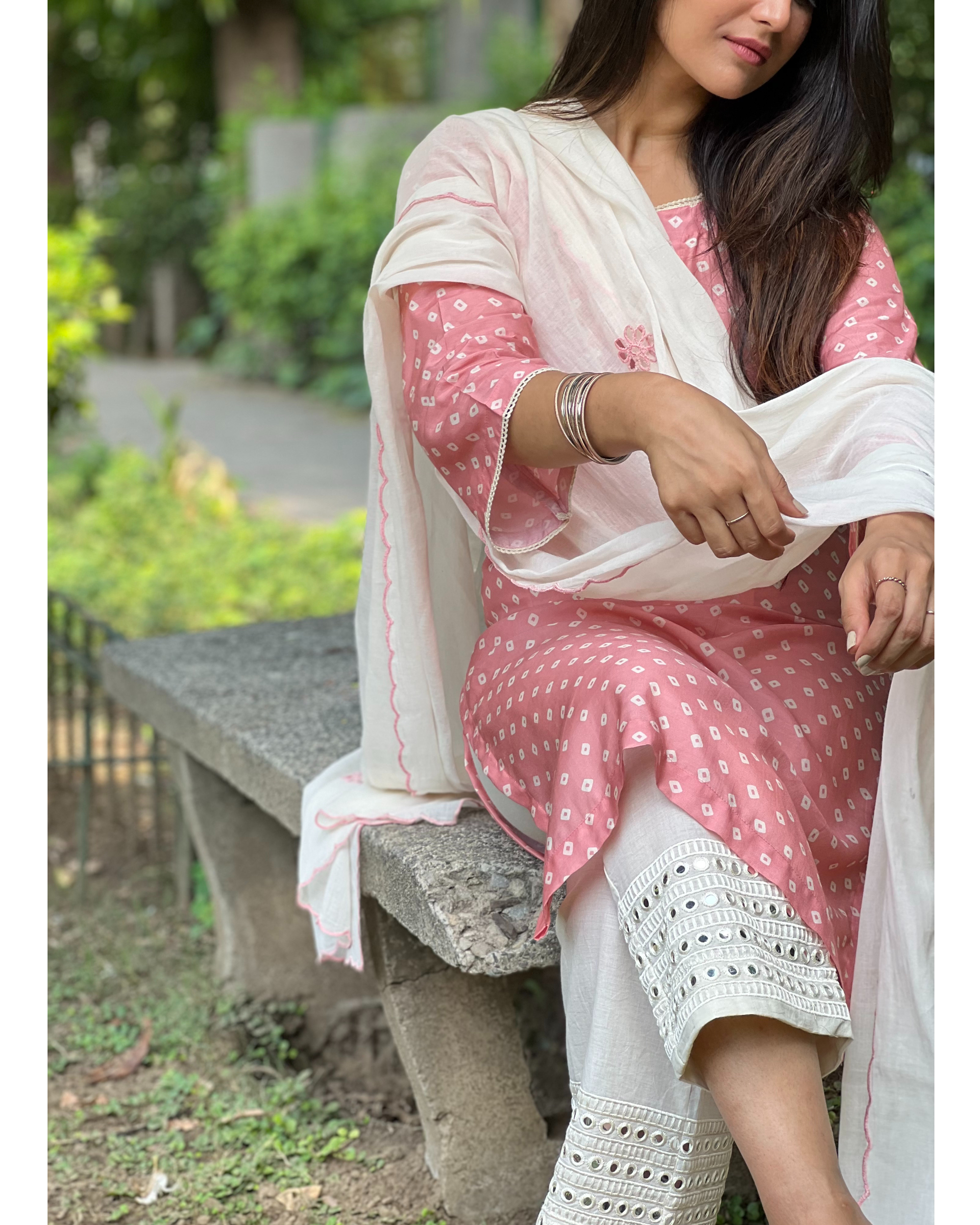 Buy Purple Tie and Dye Bandhani Georgette Anarkali Kurta with Cotton Pants  Set of 2  ASSSC27ASRU1  The loom