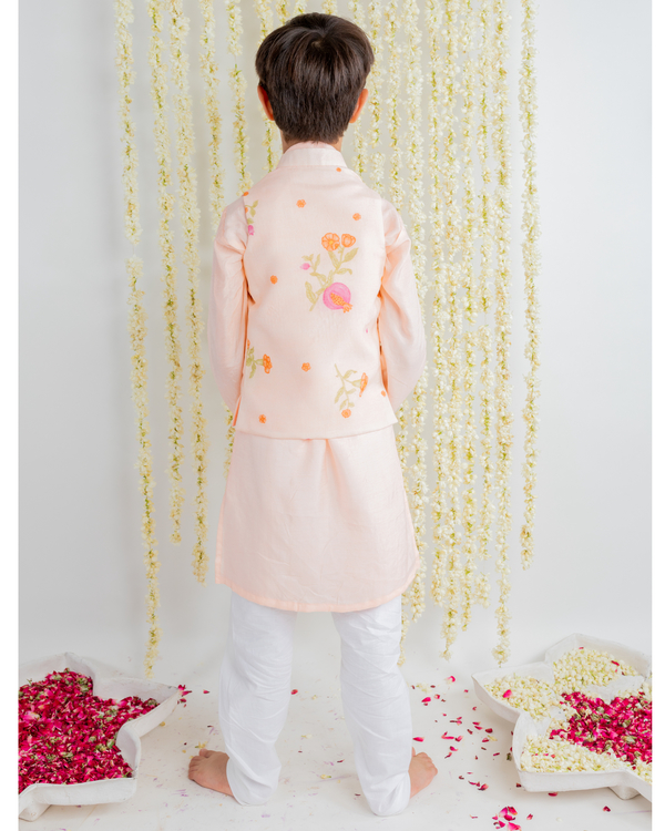 Peach kurta pajama set with anar printed jacket - set of three 2
