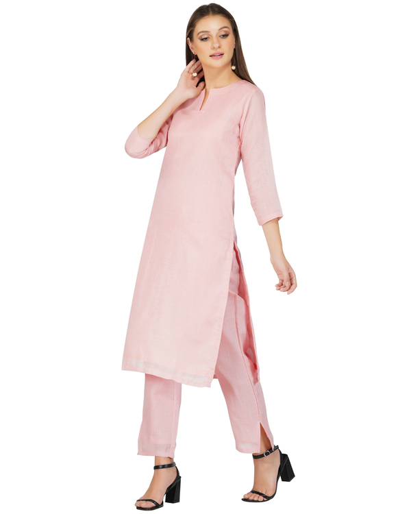 Pastel pink notched neck kurta set - set of two 2