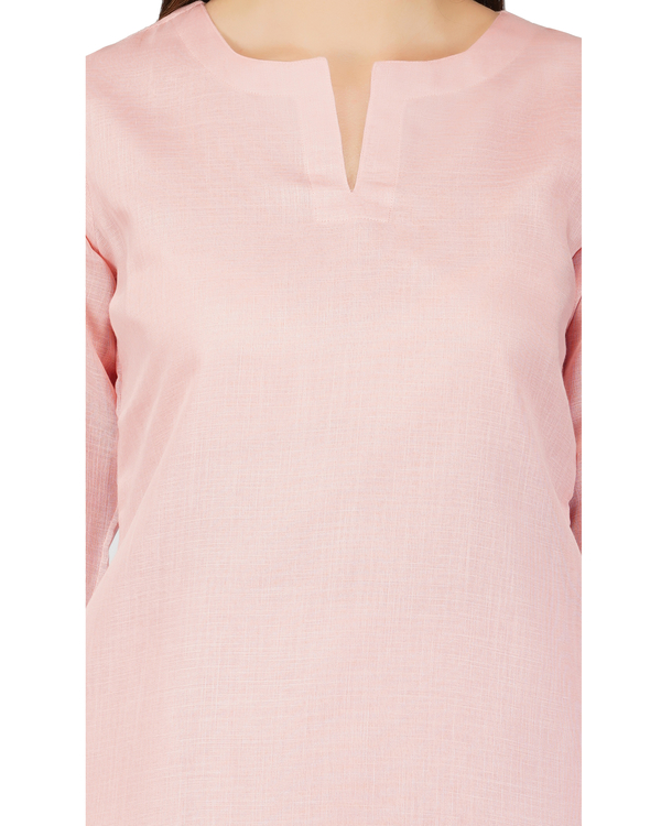 Pastel pink notched neck kurta set - set of two 3