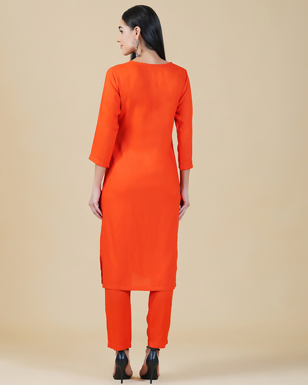 Solid orange kurta pants set - set of two 1