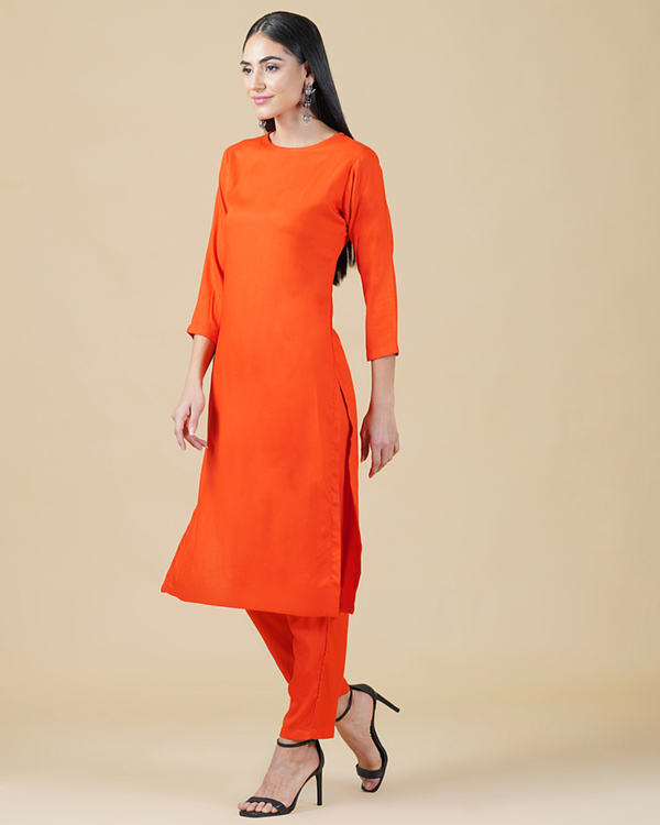 Solid orange kurta pants set - set of two 2
