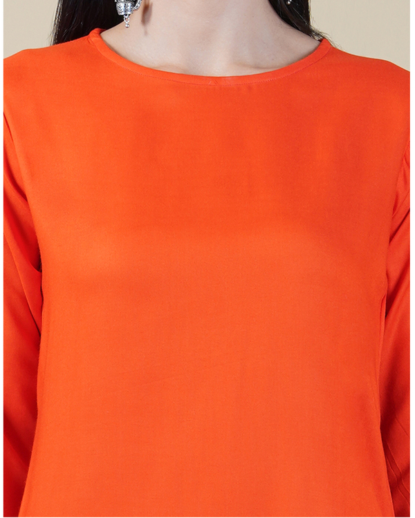Solid orange kurta pants set - set of two 3